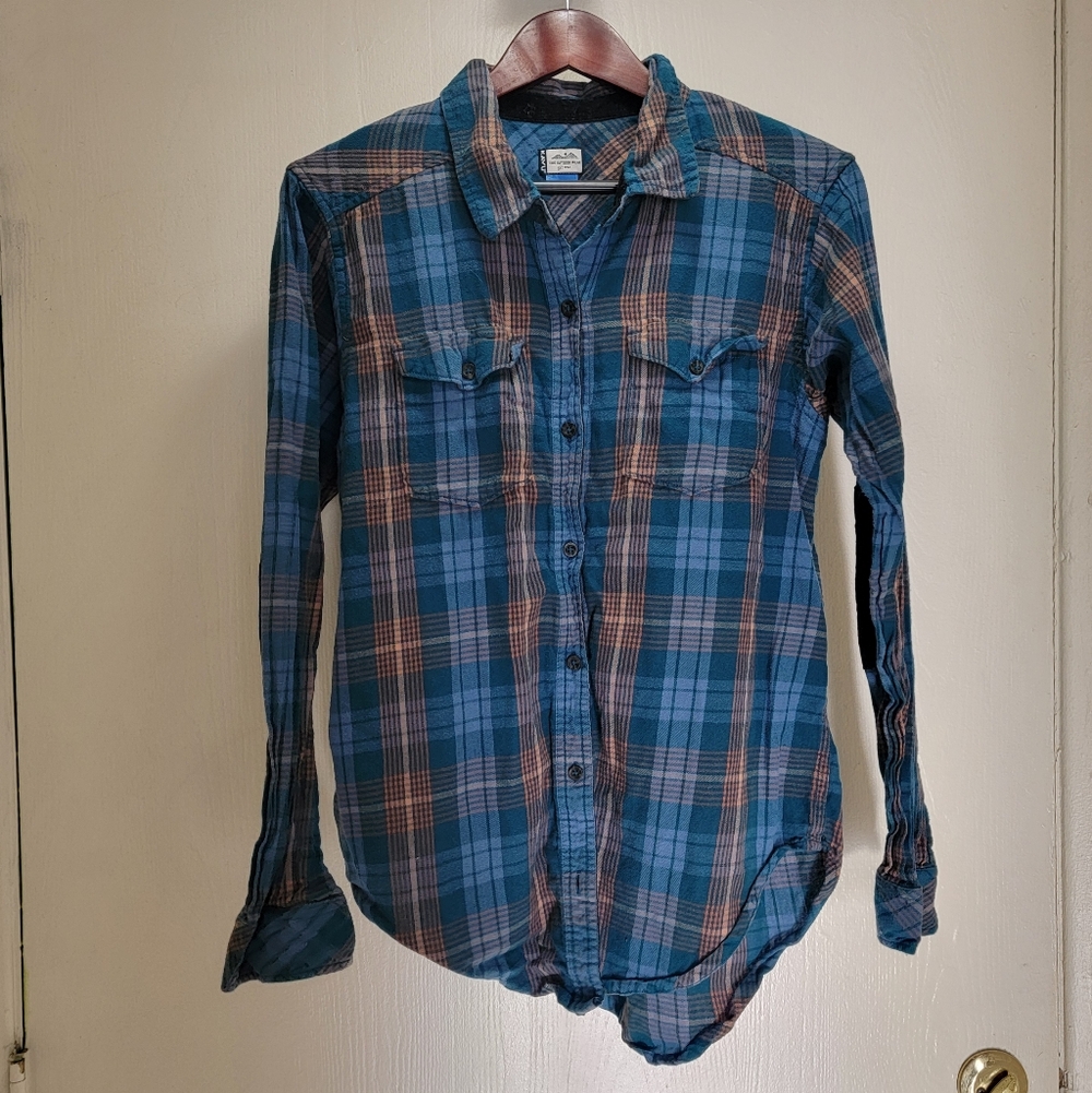 Kavu Teal and Rust Plaid Women's Shirt